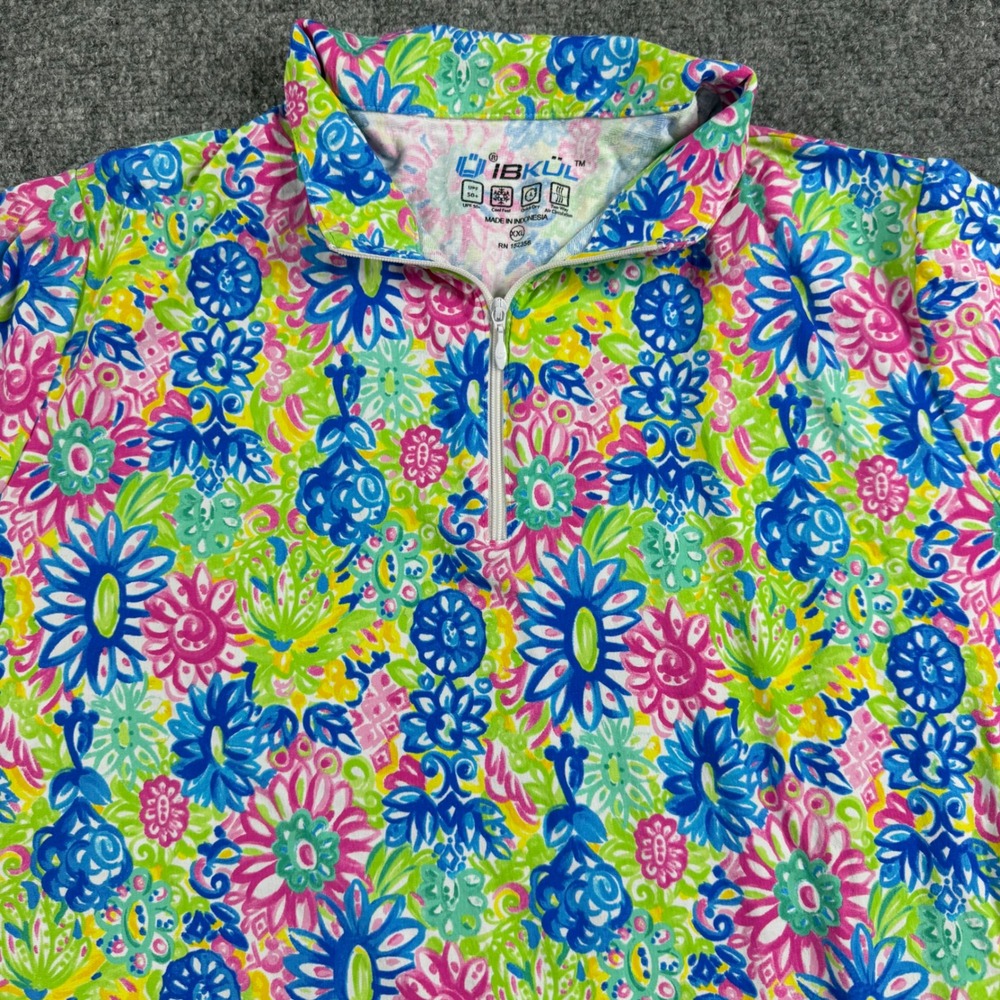 IBKUL Sun Shirt Womens 2XL Multi Color Floral Paisley 1/4 Zip IceFil UPF 50+
